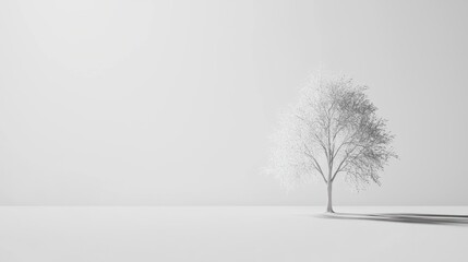 Solitary Tree in a Minimalist White Landscape