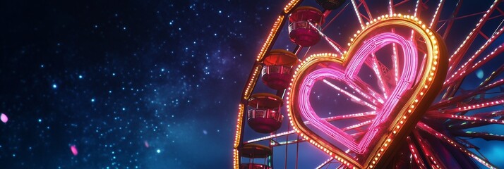 Valentine's Day Heart Background with Ferris Wheel