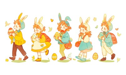 Obraz premium Pendant border watercolor easter illustration cute, Generative AI