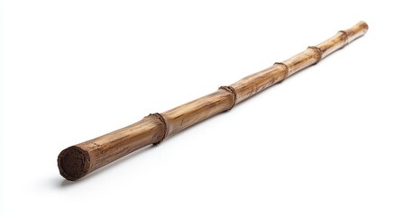 Single long brown bamboo stick isolated on white background.
