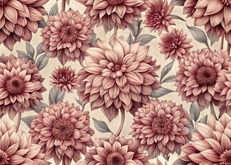 pink dahlia flower seamless pattern 