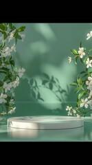 Elegant Display Platform Surrounded by Delicate White Flowers