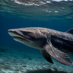 Naklejka premium Graceful Swim of the Frilled Shark Through the Deep Ocean Waters