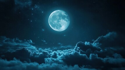Celestial Serenity: A Night Sky of Enchanting Moon and Clouds