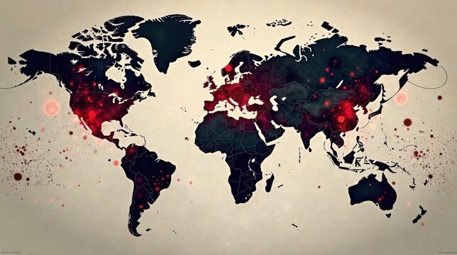 Global Pandemic Visualization A World Map Showing the Spread of an Infectious Disease