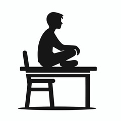 Sitting on the edge of a table silhouette in black on a white background