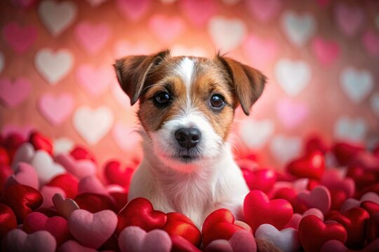 Retro Valentine's Day card featuring a sweet Jack Russell puppy.  Cute, vintage dog photo.