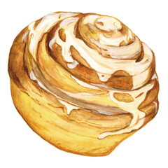 手描き水彩のシナモンロールイラスト, Hand-painted Cinnamon Roll Illustration