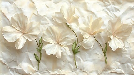 Delicate Cream Paper Flowers Arranged on Wrinkled Background