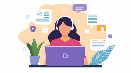 Support representative managing customer service requests on a laptop