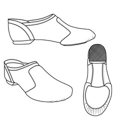 Women's jazz shoe vector illustration, men's formal leather shoes hand-drawn collection, doodle vector sketch illustration, various views. Suitable for your leather shoe design.