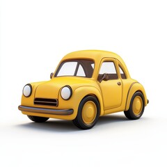 Cute yellow cartoon car isolated on white background.