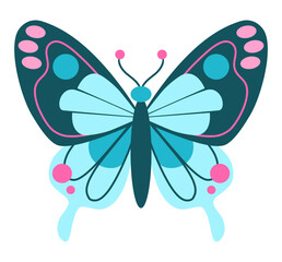 Blue butterfly cute animal flat illustration clipart