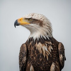 Obraz premium An eagle with its head turned backward, observing its surroundings, on a white background.
