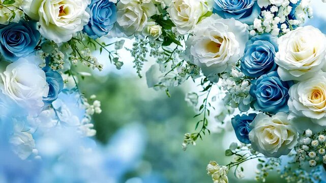  romantic white rose vine curtain with nture bokeh light background