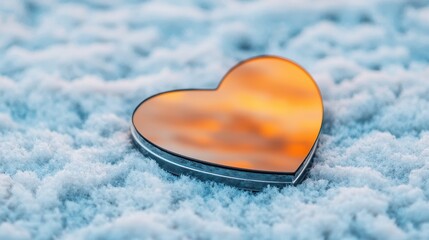 Fototapeta premium Heart Shaped Mirror Reflecting Sunset on Snowy Surface Romantic Winter Scene