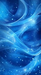Abstract blue waves with glowing particles in a serene background.