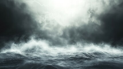 Obraz premium Turbulent Seascape Under a Stormy Sky: A Dramatic Ocean Scene with Lightning