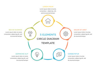 Circle diagram with 5 elements, cycle process infographic template, vector eps10 illustration