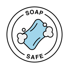 Soap Safe. Skin-Friendly, Eco-Conscious, Product Compatibility Badge. Vector Editable Stroke Icon.