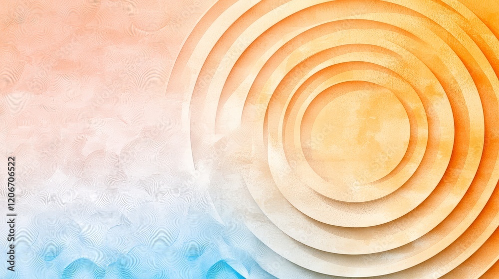 Poster abstract layered circles in soft orange and blue tones with a serene gradient background for design 