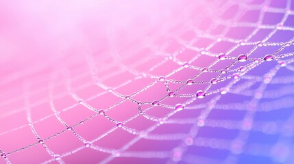 Delicate Spiderweb with Water Droplets Pink and Purple Background Macro Photography