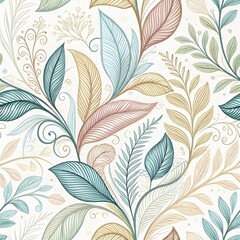 Fototapeta premium Seamless elegant abstract background with a delicate leaf pattern, featuring flowing organic shapes, perfect for textile design, wallpapers, and digital art