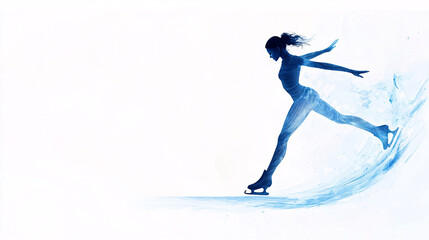 Blue Watercolor Silhouette of a Woman Ice Skating