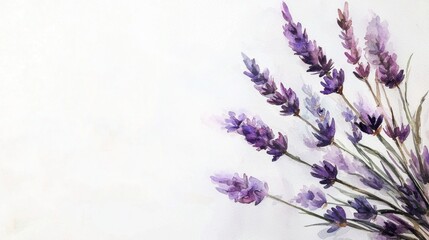 Fototapeta premium Elegant Lavender Flowers in Soft Watercolor Style on White Background