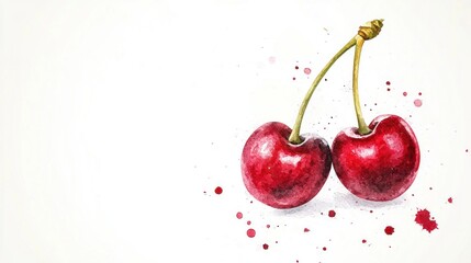 Fresh and Juicy Red Cherries with Artistic Splash Background