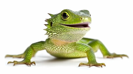 Obraz premium Green lizard portrait, studio shot, white background, reptile pet