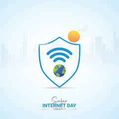 Safer Internet Day Creative Design. Safer Internet ads for social media banner, poster, vector illustration.
