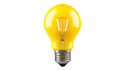 A bright yellow light bulb representing innovation and creativity in design. transparent background