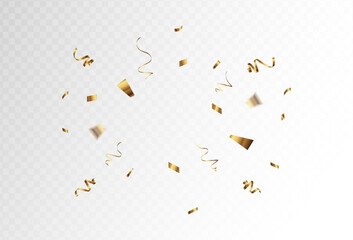 Confetti explosion on transparent background. Shiny golden paper pieces flying and spreading. for your events and business. vector illustration	