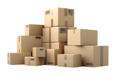 Euro with cardboard boxes isolated on a transparent background