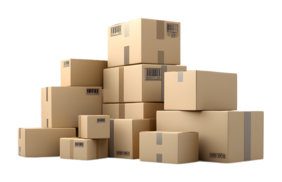 Euro with cardboard boxes isolated on a transparent background