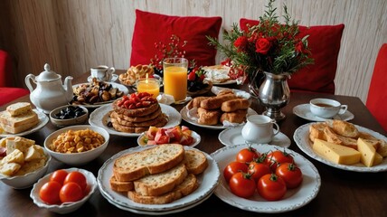 very nicely prepared breakfast table