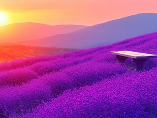 Majestic Mountain Landscape: Vibrant Wildflowers in Pastel Sunset Glow
