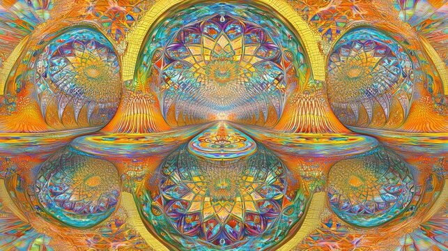 Vibrant Abstract Kaleidoscopic Pattern with Complex Geometric Shapes and Fluid Textures