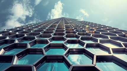 Naklejka premium Modern Architectural Marvel: Honeycomb Facade Skyscraper