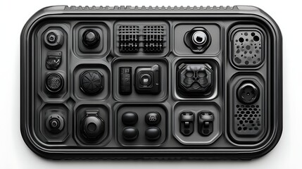 Black Modular Device Components Arranged in a Grid