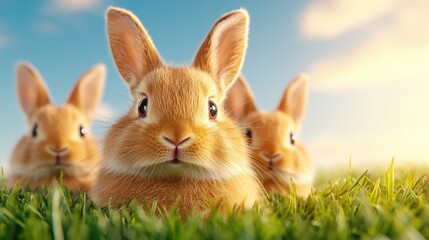 Adorable Orange Rabbits in Grass Springtime Easter Bunnies Cute Pets