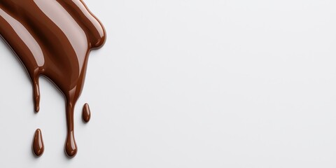 Smooth dark chocolate melting on a clean white surface, perfect for culinary delights.