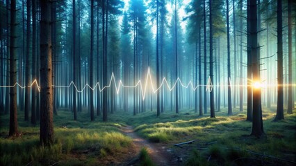 Obraz premium Heartbeat energy pulsing through the forest at dusk,renewable energy, renewable energy