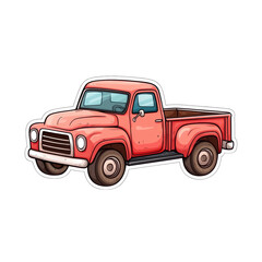Happy Kawaii Style Old Pickup Truck Sticker Design Illustration