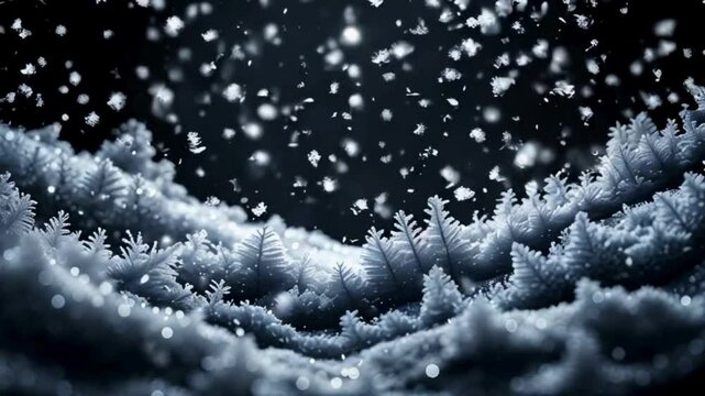 Seamless Loop Video of White Snow Overlay Layer with Snowflakes, Booker, and Falling Snowfall on a Black Background for Christmas and Holiday Design.
