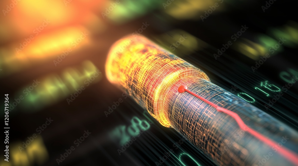 Poster abstract digital visualization of data metrics with futuristic element on dark background