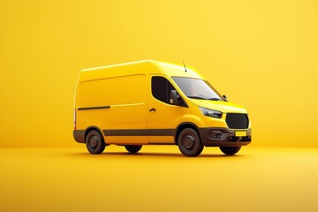 Bright Yellow Delivery Van with Smooth Design on Vibrant Yellow Background for Creative Concepts