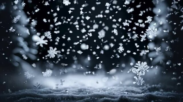 Seamless Loop Video of White Snow Overlay Layer with Snowflakes, Booker, and Falling Snowfall on a Black Background for Christmas and Holiday Design.