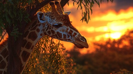 Giraffe sunset savanna Africa wildlife nature